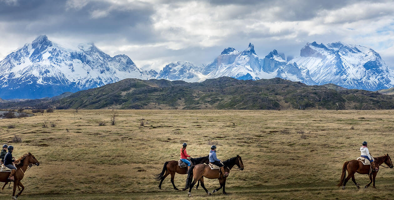 People on horse riding tour of Torres Del Paine