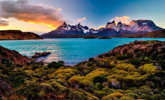 Patagonia mountains illuminated by sunset