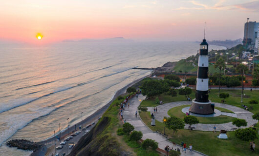 waves on the coast of lima at sunset